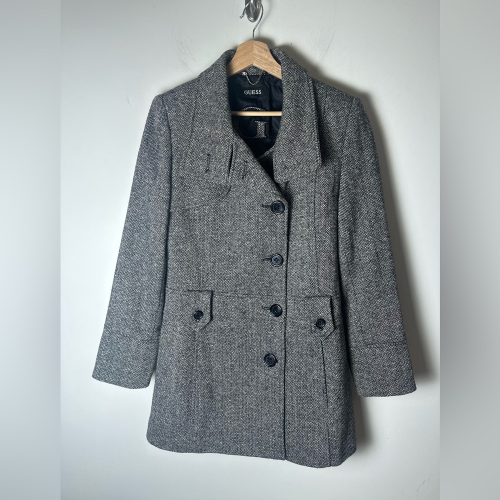 G by GUESS Women’s Black & White Tweed Coat Size Medium